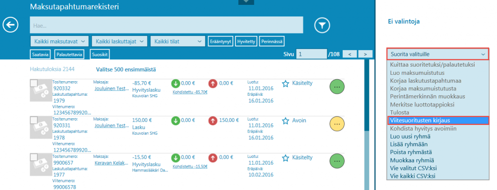 03 Viitesuoritusten kirjaus