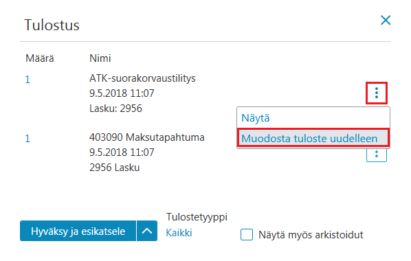 Maksutapahtumat muodosta uudelleen